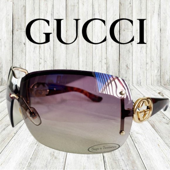 Gucci Gold/Brown Gradient Rimless Wrap Sunglasses